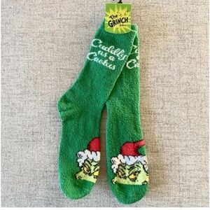 🪞 NWT dr seuss the grinch logo cuddly as a cactus cozy crew holiday sock 9-11